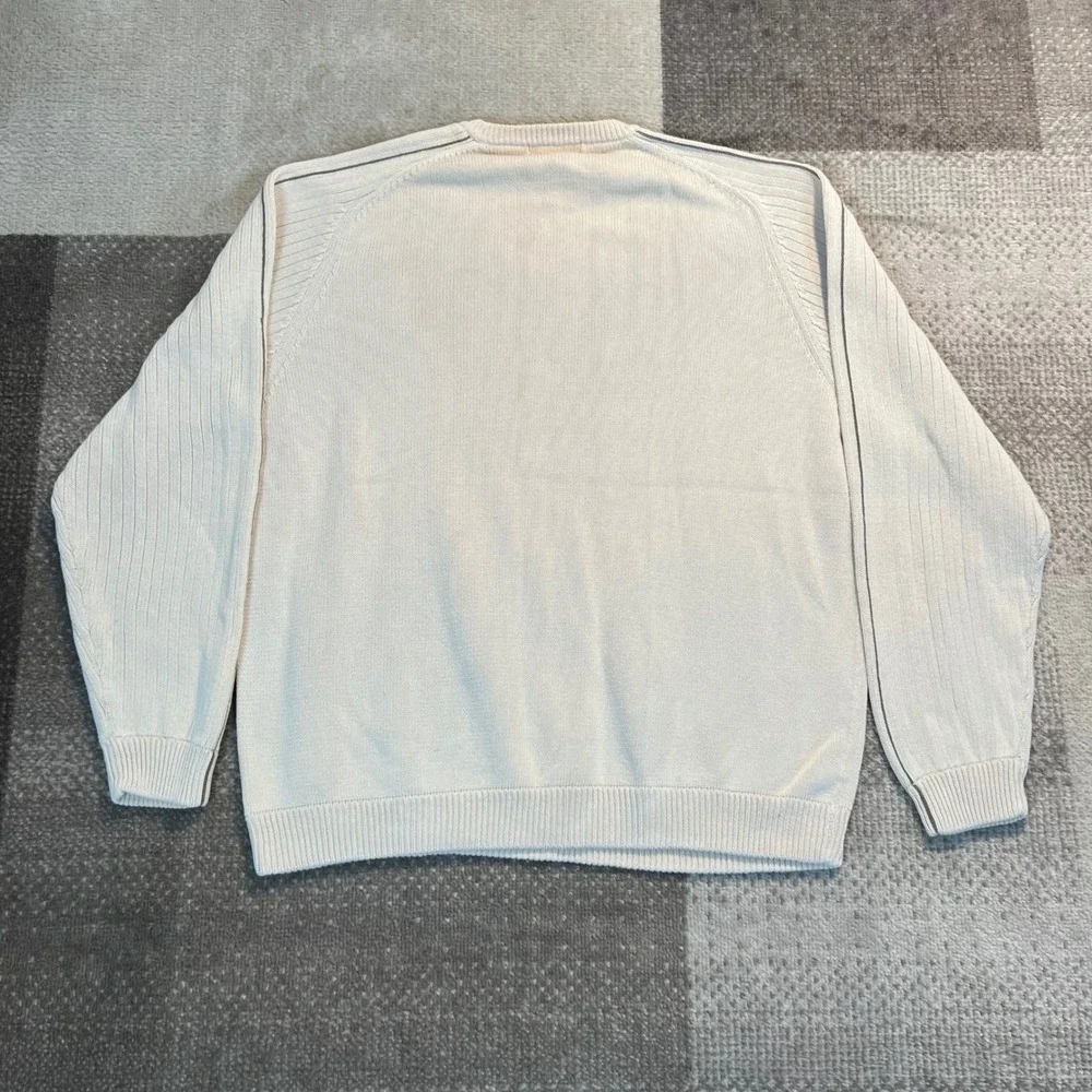 Old Navy Mens XL Vintage Cream Cotton Ribbed Knit Crewneck Sweater Beige 90s Y2K